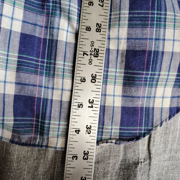 VINTAGE Roebucks Shirt Size XL Blue Short Sleeve Plaid Pearl Snap Western Yoke - Picture 6 of 9